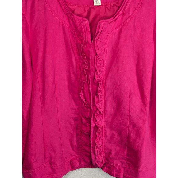 Kim Rogers 100% Linen Blazer Short Jacket Sz. XL Magenta Ruffle Workwear Dressy - Picture 7 of 9